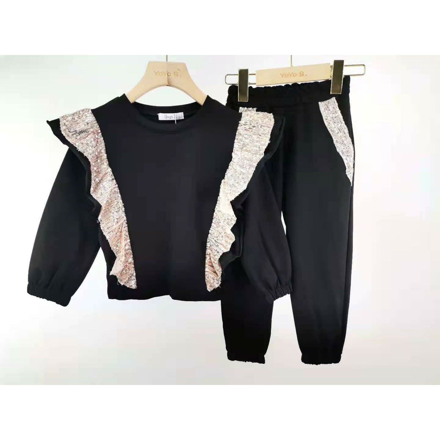 Girl's Black tracksuit with silver sparkly frill