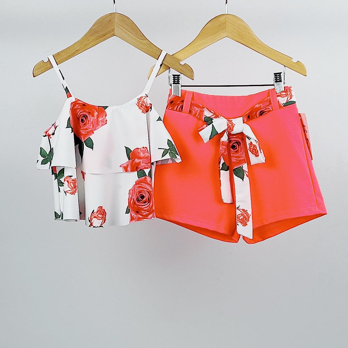 Girl's Coral Floral Top & Shorts
