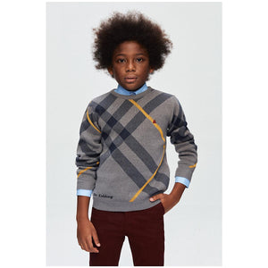 Boys Grey Knitted Jumper, Shirt & Trouser Set