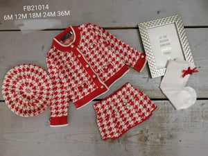 Baby & Girl's Red Houndstooth Knitted Skirt & Cardigan Set