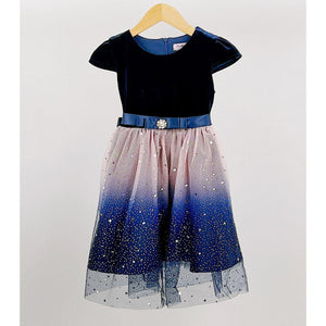 Girl's Navy Blue Sparkly Star Ombre Party Dress