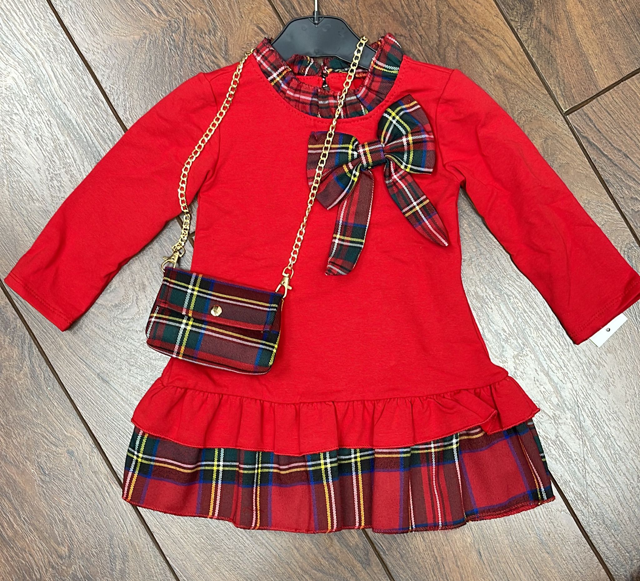 Girl's Red Tartan Dress & Bag