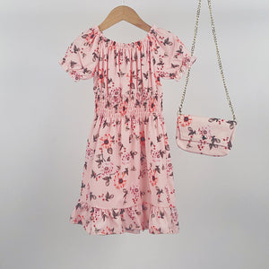 Girl's Light Pink Floral Dress & Bag