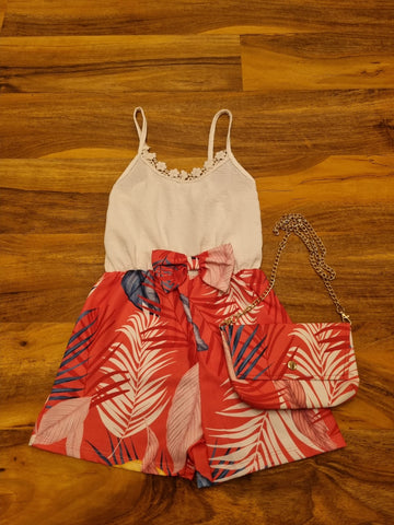 Girl's Pink Tropical Playsuit