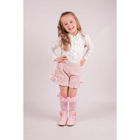 Girl's Pink Tweed Short Set & Blouse Set