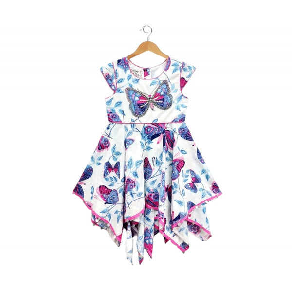 Girl's Blue and pink butterfly handkerchief dress