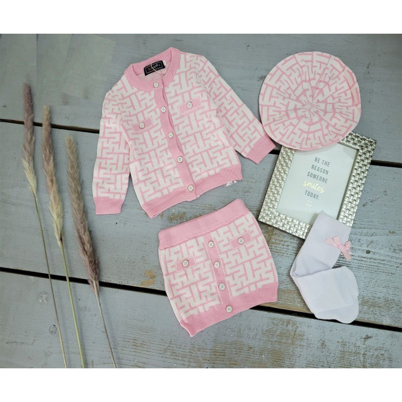 Baby Girl's Pink Knitted 3 Piece Set