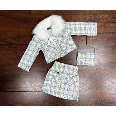Baby Girl's baby Blue faux fur jacket 3 piece set
