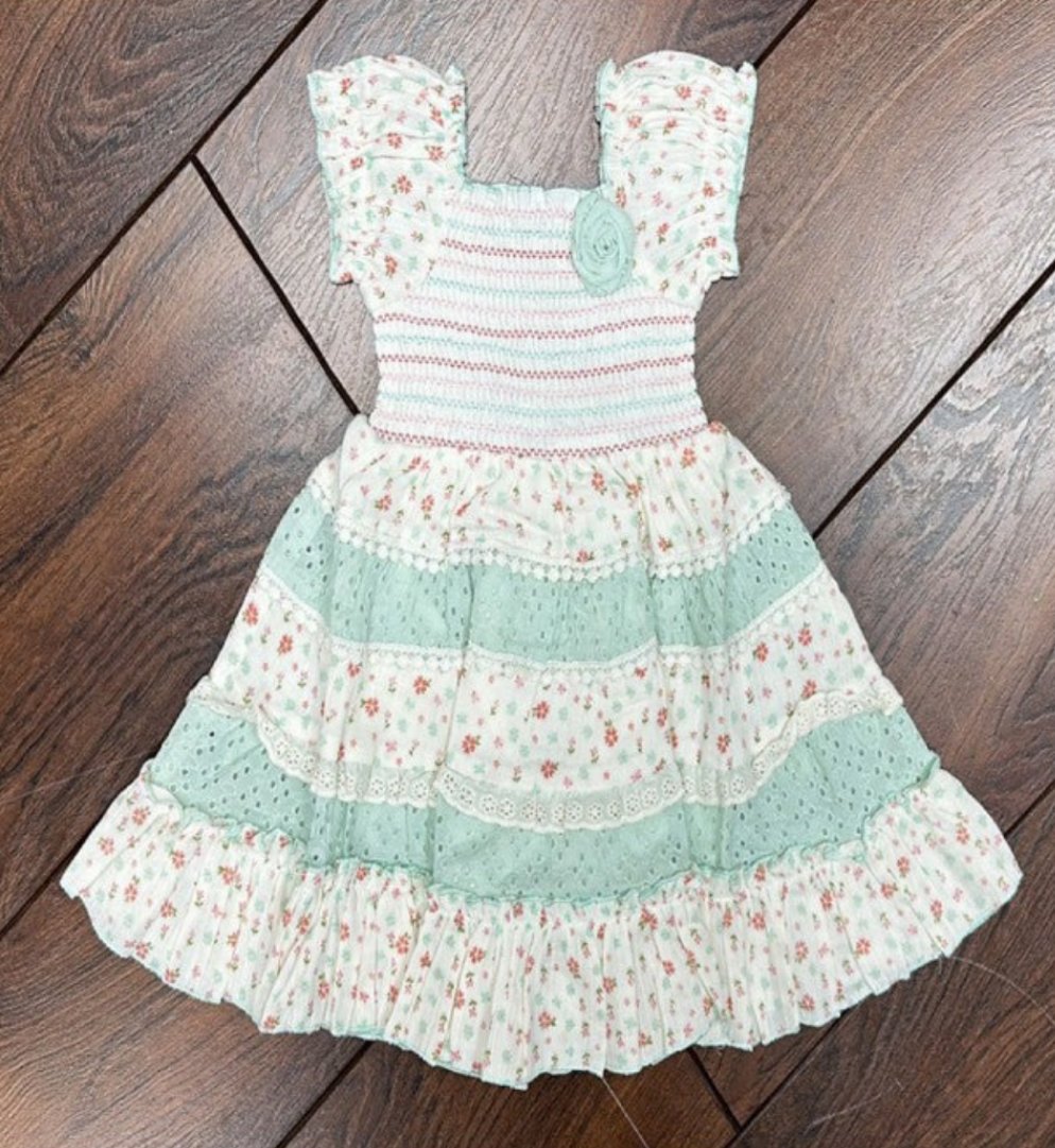 Baby Girl's Mint Floral Patchwork Smock Dress