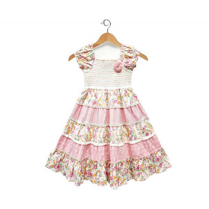 Girl's Pastel pink smocked Gypsy Style 100% Cotton Dress