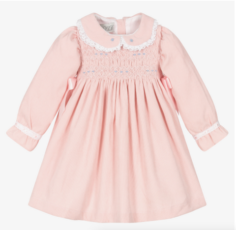 Baby & Girl's Baby Pink Corduroy Smock Dress with Bows