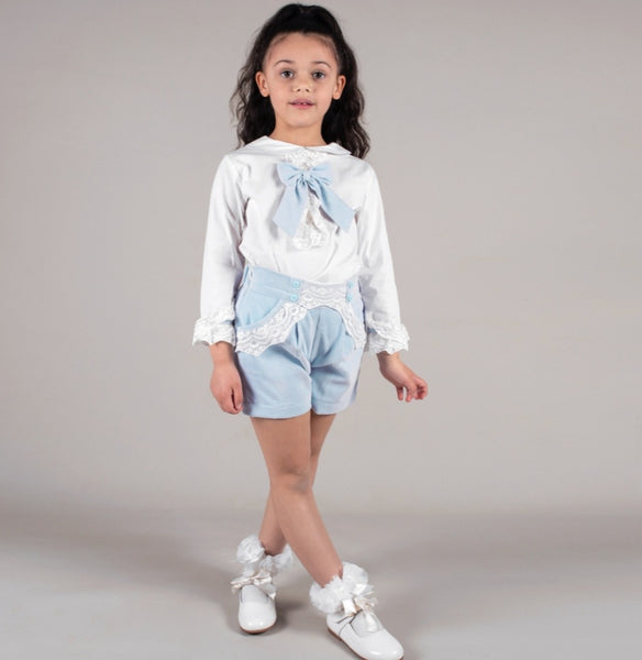 Girl's Baby Blue Courdroy Short & Shirt Set