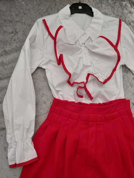 Girls Red Skirt with white Ruffle shirt Set
