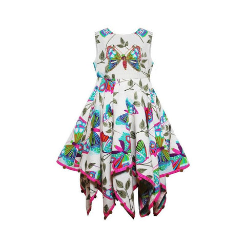 Girls Sleeveless 100% Cotton Butterfly Handkerchief Style Dress