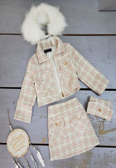 Baby Girl's pink check faux fur jacket set
