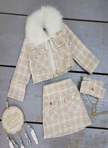 Baby Girl's pink check faux fur jacket set